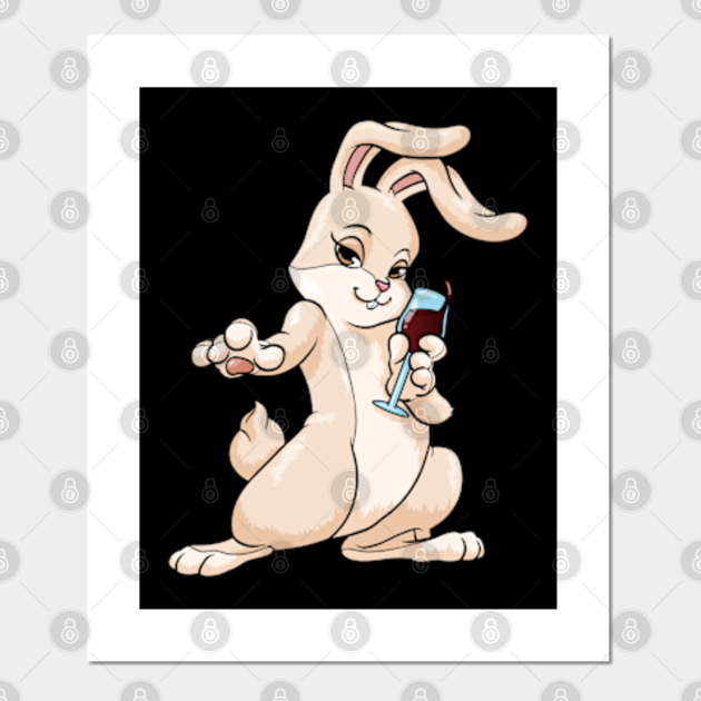 Bunny with Glass of Wine Glass Of Wine Posters and Art Prints